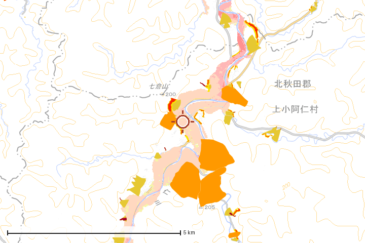 上小阿仁村周辺のハザード重ね図