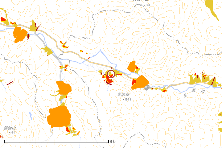 東成瀬村周辺のハザード重ね図