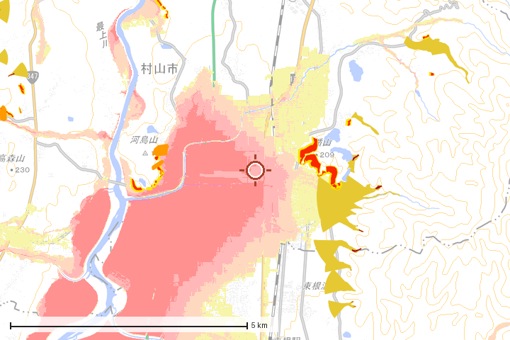 村山市周辺のハザード重ね図