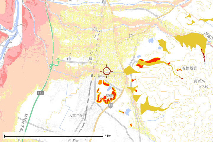 天童市周辺のハザード重ね図