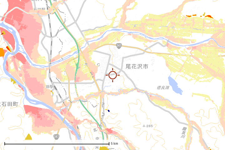 尾花沢市周辺のハザード重ね図