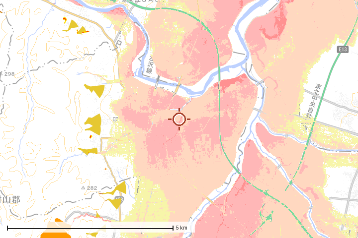 中山町周辺のハザード重ね図