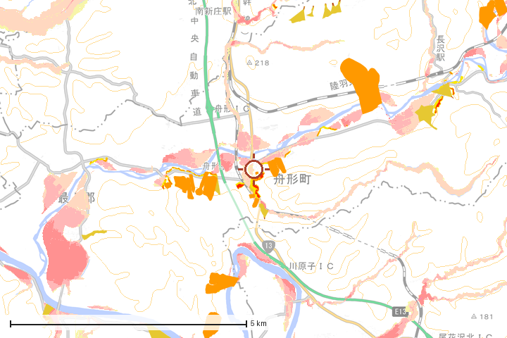 舟形町周辺のハザード重ね図