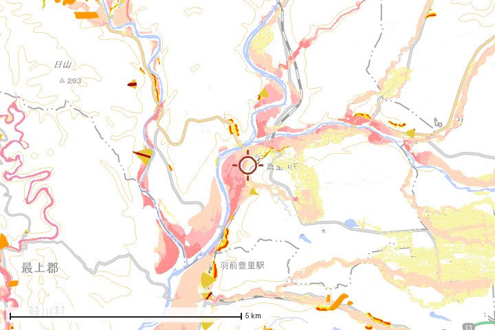 真室川町周辺のハザード重ね図