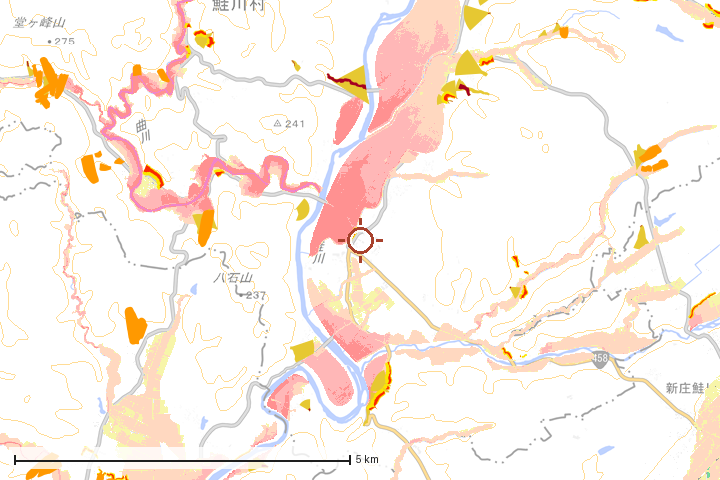 鮭川村周辺のハザード重ね図