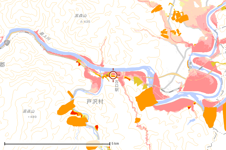 戸沢村周辺のハザード重ね図