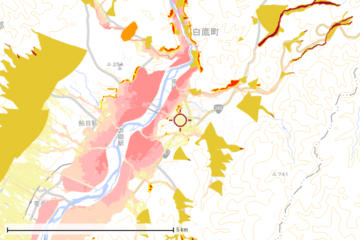 白鷹町周辺のハザード重ね図