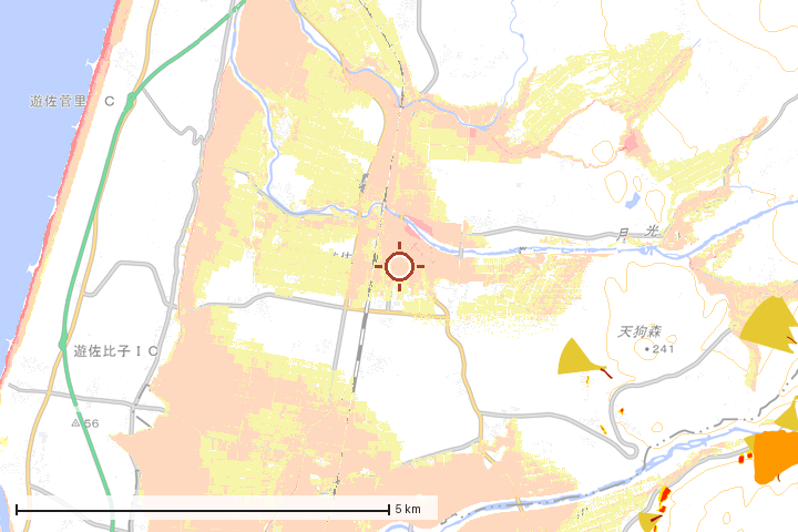 遊佐町周辺のハザード重ね図