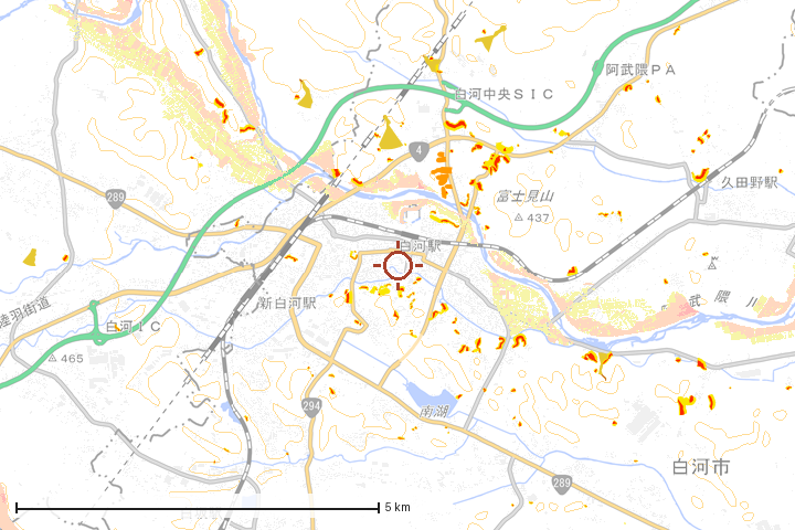 白河市周辺のハザード重ね図