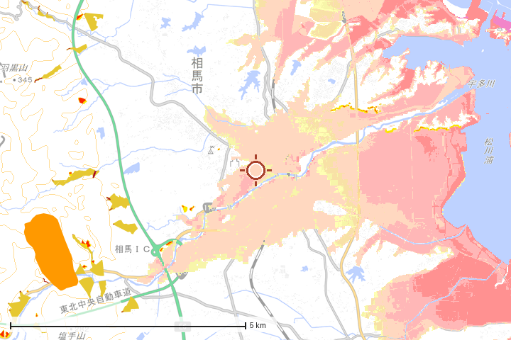 相馬市周辺のハザード重ね図
