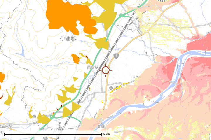 桑折町周辺のハザード重ね図