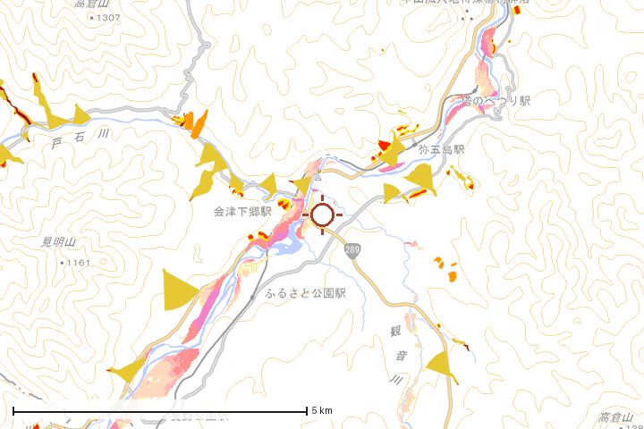 下郷町周辺のハザード重ね図