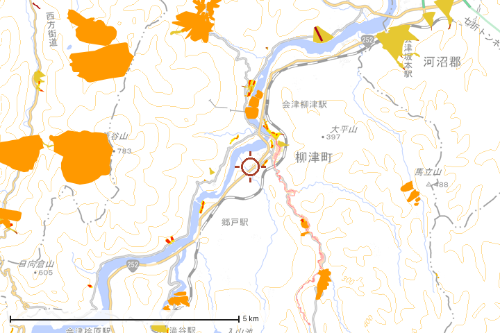 柳津町周辺のハザード重ね図