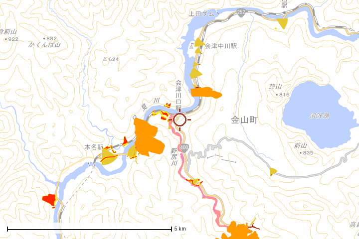 金山町周辺のハザード重ね図