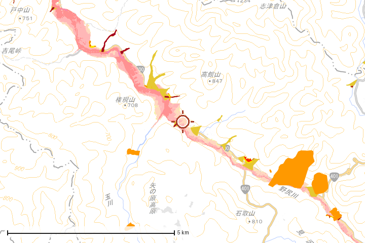 昭和村周辺のハザード重ね図