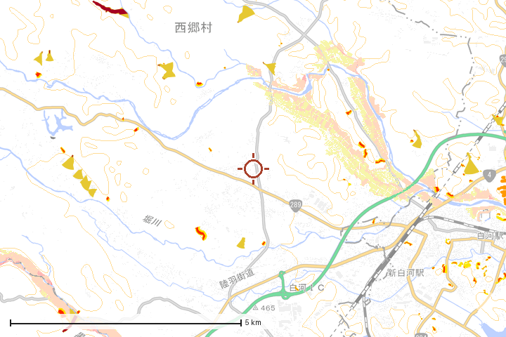 西郷村周辺のハザード重ね図