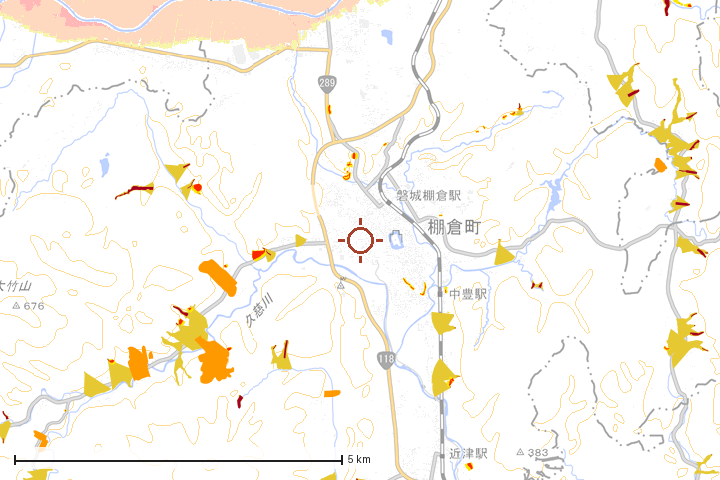 棚倉町周辺のハザード重ね図