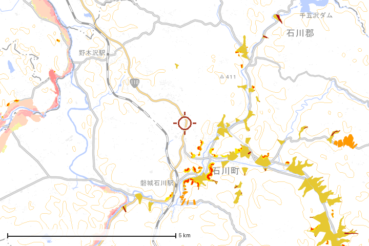 石川町周辺のハザード重ね図