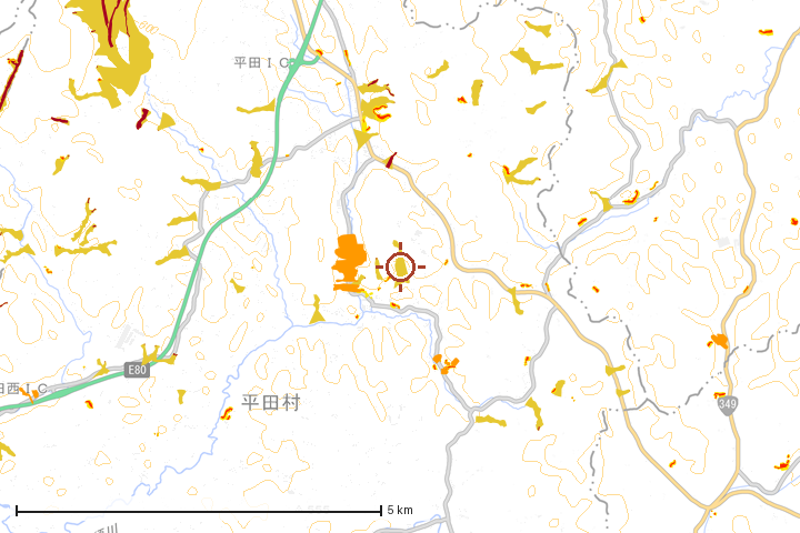 平田村周辺のハザード重ね図