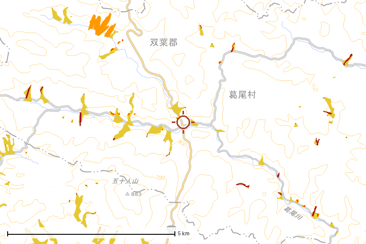 葛尾村周辺のハザード重ね図