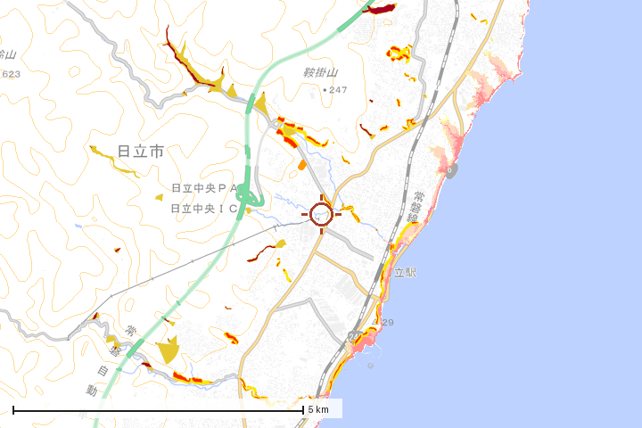 日立市周辺のハザード重ね図