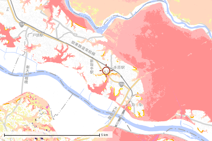 取手市周辺のハザード重ね図