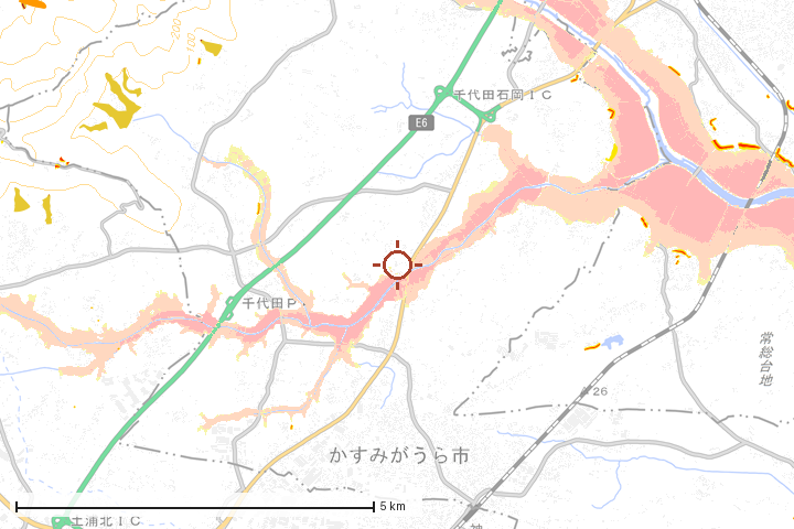かすみがうら市周辺のハザード重ね図