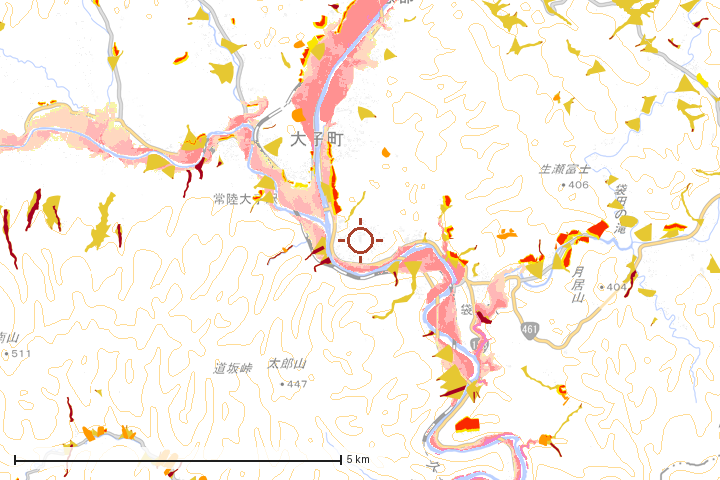 大子町周辺のハザード重ね図
