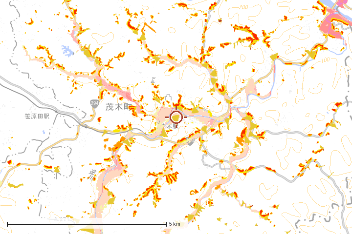 茂木町周辺のハザード重ね図