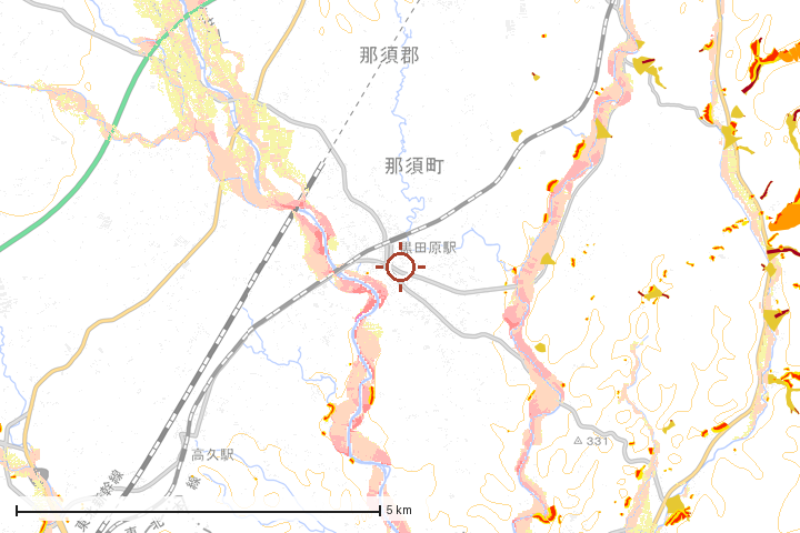 那須町周辺のハザード重ね図