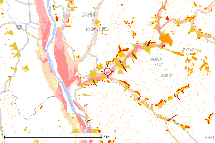 那珂川町周辺のハザード重ね図