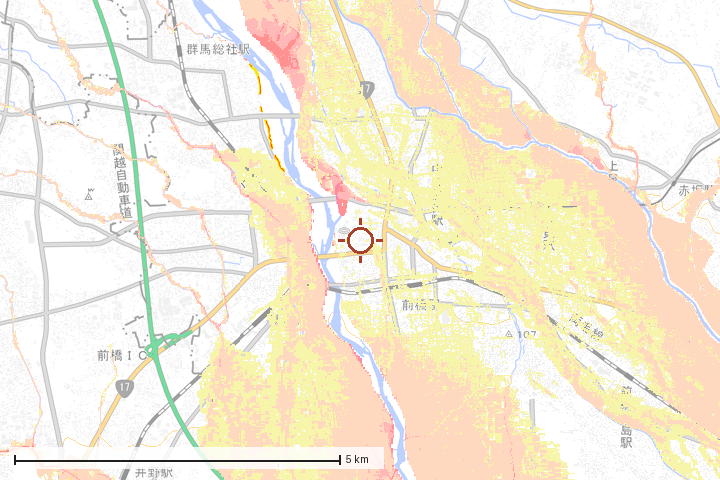 前橋市周辺のハザード重ね図