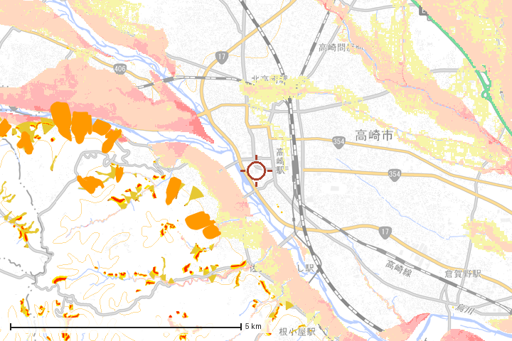 高崎市周辺のハザード重ね図