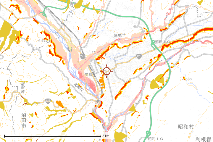 沼田市周辺のハザード重ね図