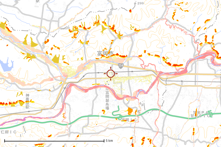 富岡市周辺のハザード重ね図
