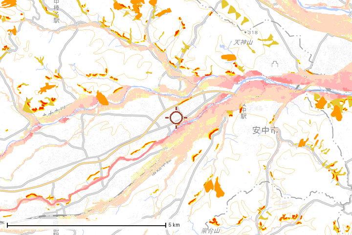 安中市周辺のハザード重ね図