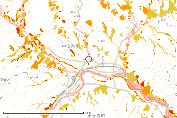 中之条町周辺のハザード重ね図