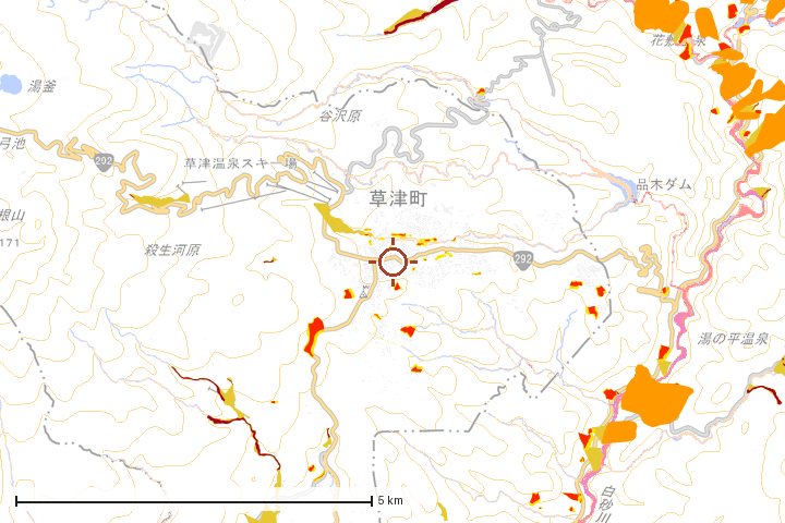 草津町周辺のハザード重ね図