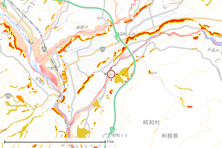 昭和村周辺のハザード重ね図