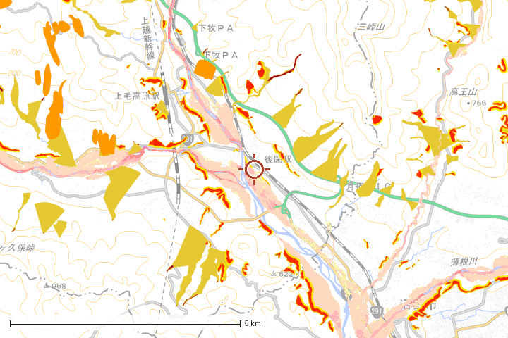 みなかみ町周辺のハザード重ね図