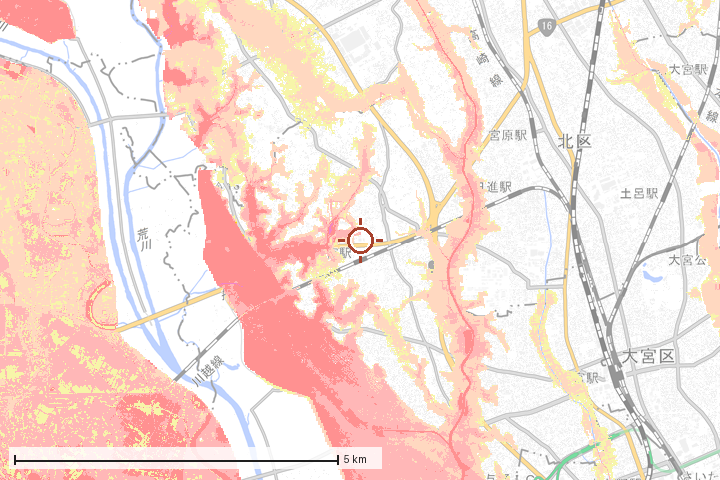 さいたま市西区周辺のハザード重ね図