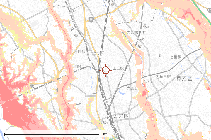 さいたま市北区周辺のハザード重ね図