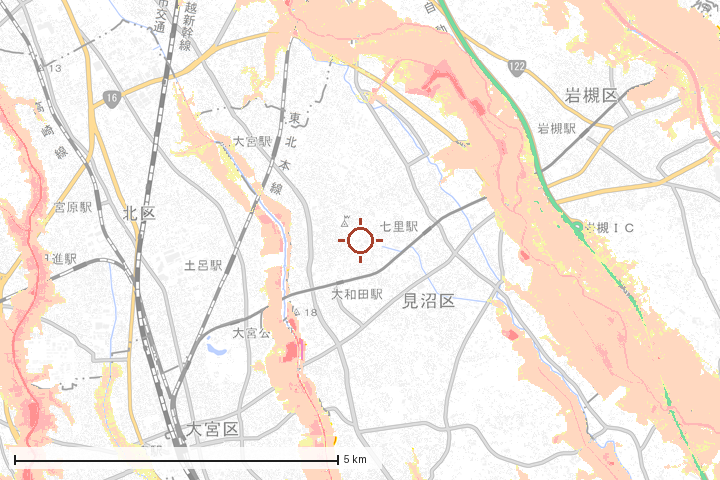 さいたま市見沼区周辺のハザード重ね図