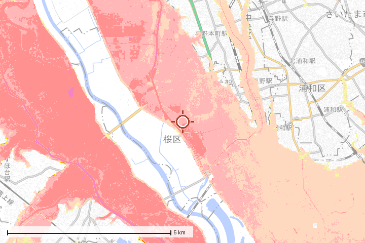 さいたま市桜区周辺のハザード重ね図