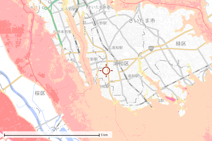 さいたま市浦和区周辺のハザード重ね図