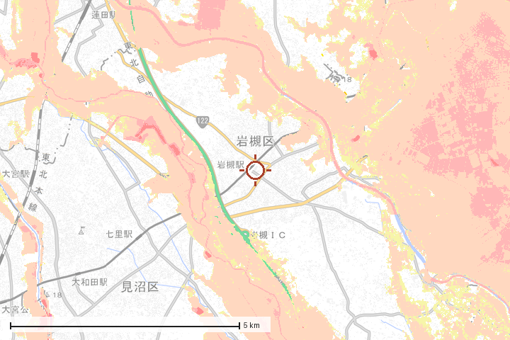 さいたま市岩槻区周辺のハザード重ね図