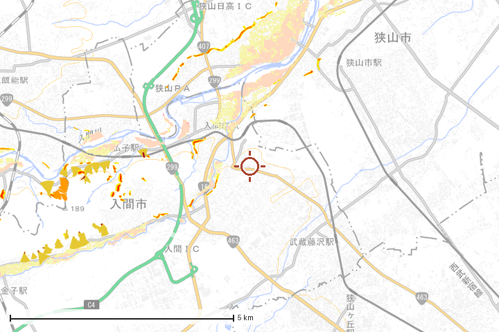 入間市周辺のハザード重ね図