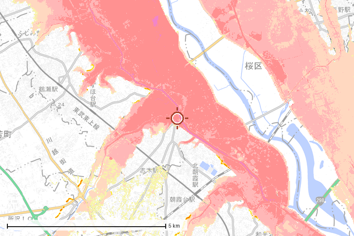 志木市周辺のハザード重ね図