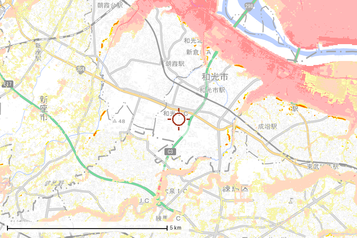 和光市周辺のハザード重ね図