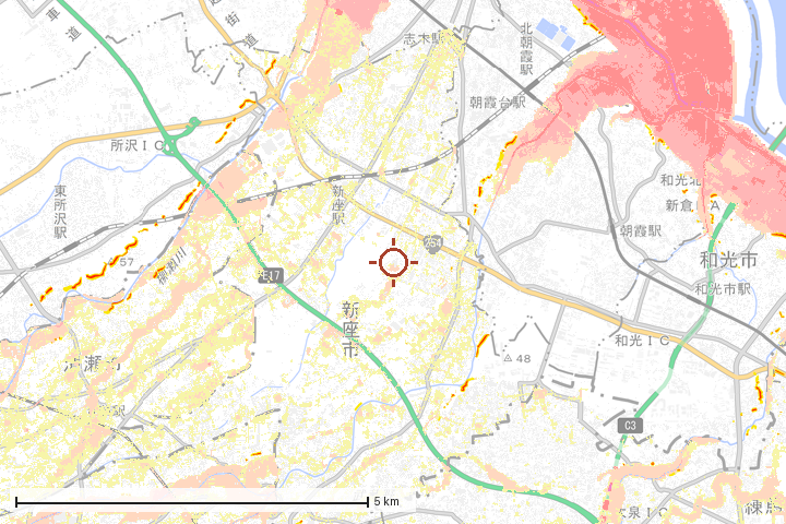 新座市周辺のハザード重ね図